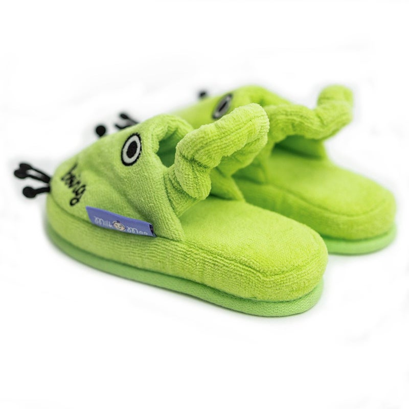 Milk & Moo Toddler Slippers, 18cm 100% Cotton, Kids Indoor Slippers, Non-Slip Soft Sole, Slip-On Lightweight, Breathable, Ideal for Home, Bath, Indoor Use, Cacha Frog Design, For Boys and Girls, 2-4 Years Old - Image 3